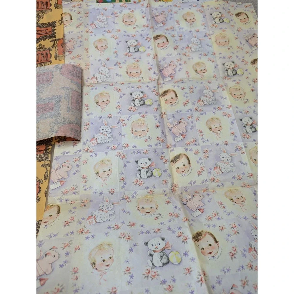 New and Used‎ Vintage Gift Paper 60s 70s Prints Baby Shower Kids Weddings Lot